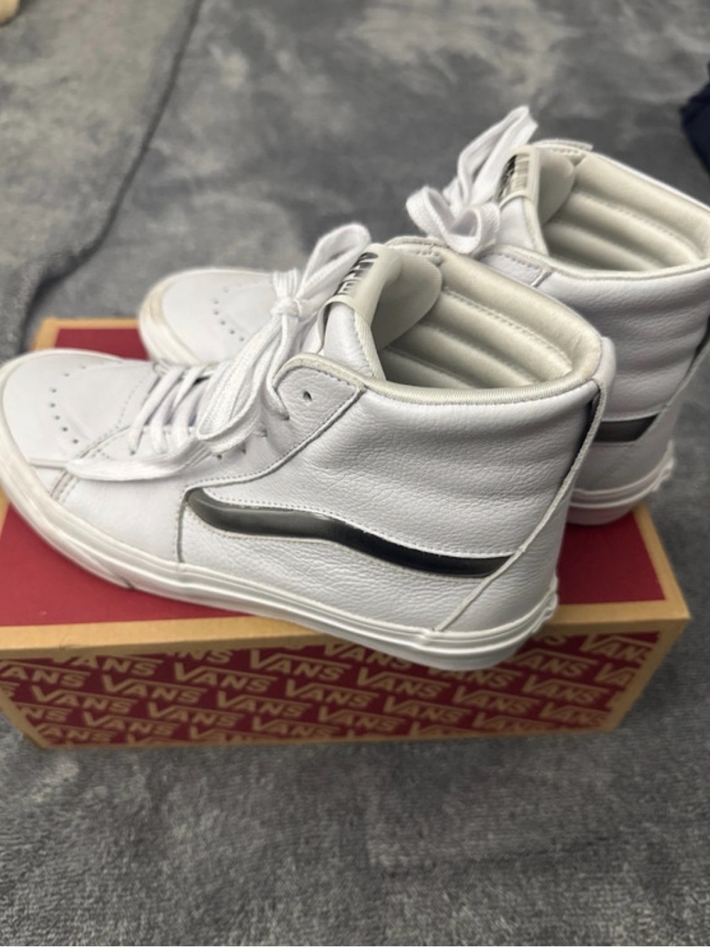 Vans Kids White High-Top Sneakers with Black Stripe